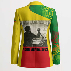 Ethiopia Haile Selassie I Blazer with Addis Ababa 1963 Speech Quote Pan-African Flag Colors and Kente Pattern