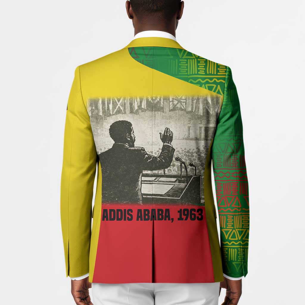 Ethiopia Haile Selassie I Blazer with Addis Ababa 1963 Speech Quote Pan-African Flag Colors and Kente Pattern