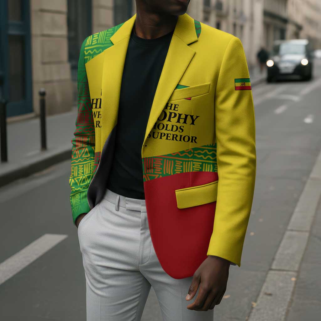Ethiopia Haile Selassie I Blazer with Addis Ababa 1963 Speech Quote Pan-African Flag Colors and Kente Pattern