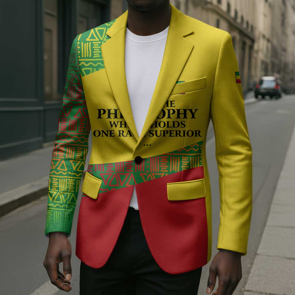 Ethiopia Haile Selassie I Blazer with Addis Ababa 1963 Speech Quote Pan-African Flag Colors and Kente Pattern