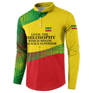 Ethiopia Haile Selassie I Button Sweatshirt with Addis Ababa 1963 Speech Quote Pan-African Flag Colors and Kente Pattern