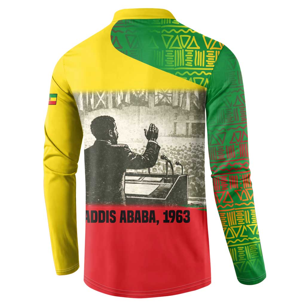 Ethiopia Haile Selassie I Button Sweatshirt with Addis Ababa 1963 Speech Quote Pan-African Flag Colors and Kente Pattern