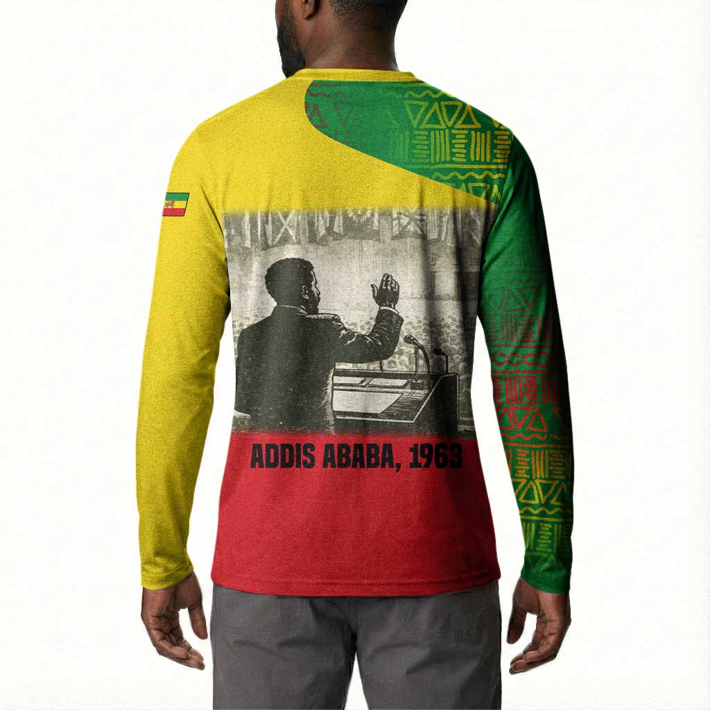 Ethiopia Haile Selassie I Button Sweatshirt with Addis Ababa 1963 Speech Quote Pan-African Flag Colors and Kente Pattern