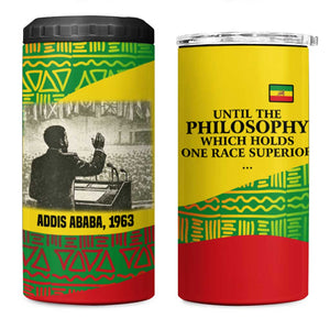 Ethiopia Haile Selassie I 4 in 1 Can Cooler Tumbler with Addis Ababa 1963 Speech Quote Pan-African Flag Colors and Kente Pattern - African Pride