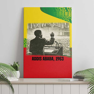 Ethiopia Haile Selassie I Canvas Wall Art with Addis Ababa 1963 Speech Quote Pan-African Flag Colors and Kente Pattern - African Pride