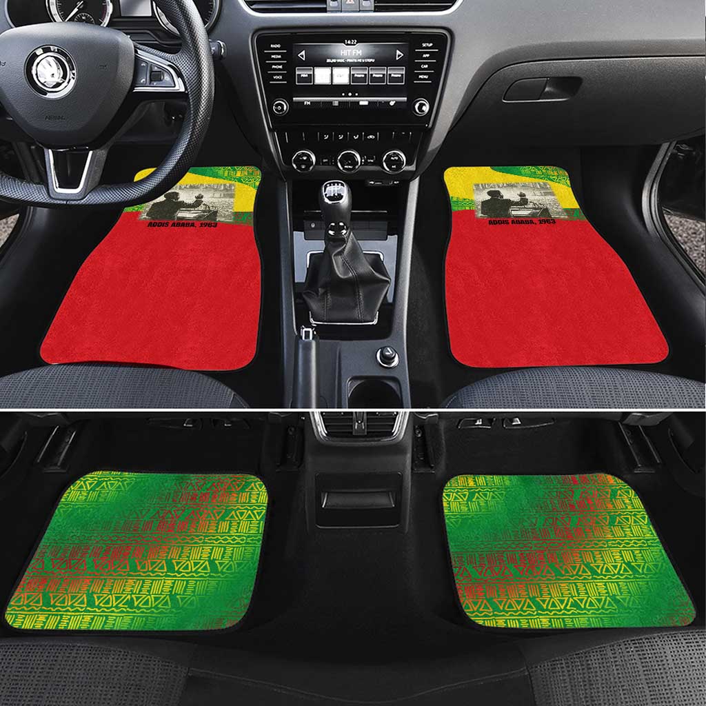 Ethiopia Haile Selassie I Car Mats with Addis Ababa 1963 Speech Quote Pan-African Flag Colors and Kente Pattern - African Pride