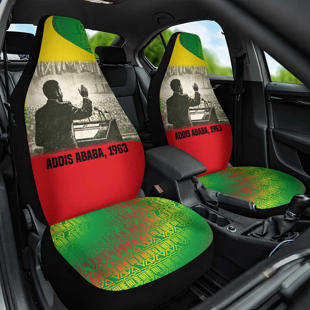 Ethiopia Haile Selassie I Car Seat Cover with Addis Ababa 1963 Speech Quote Pan-African Flag Colors and Kente Pattern - African Pride