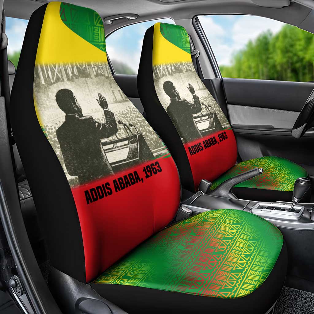 Ethiopia Haile Selassie I Car Seat Cover with Addis Ababa 1963 Speech Quote Pan-African Flag Colors and Kente Pattern - African Pride