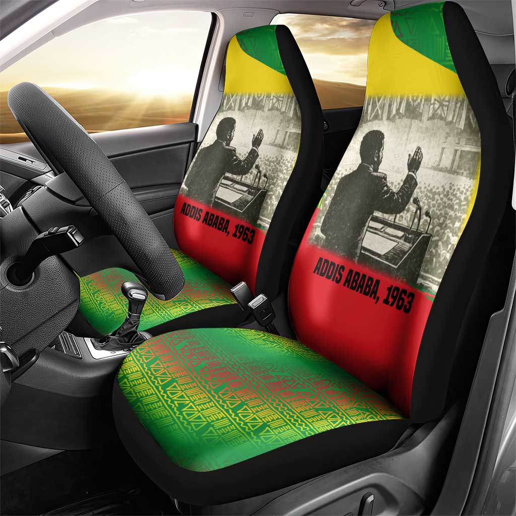 Ethiopia Haile Selassie I Car Seat Cover with Addis Ababa 1963 Speech Quote Pan-African Flag Colors and Kente Pattern - African Pride