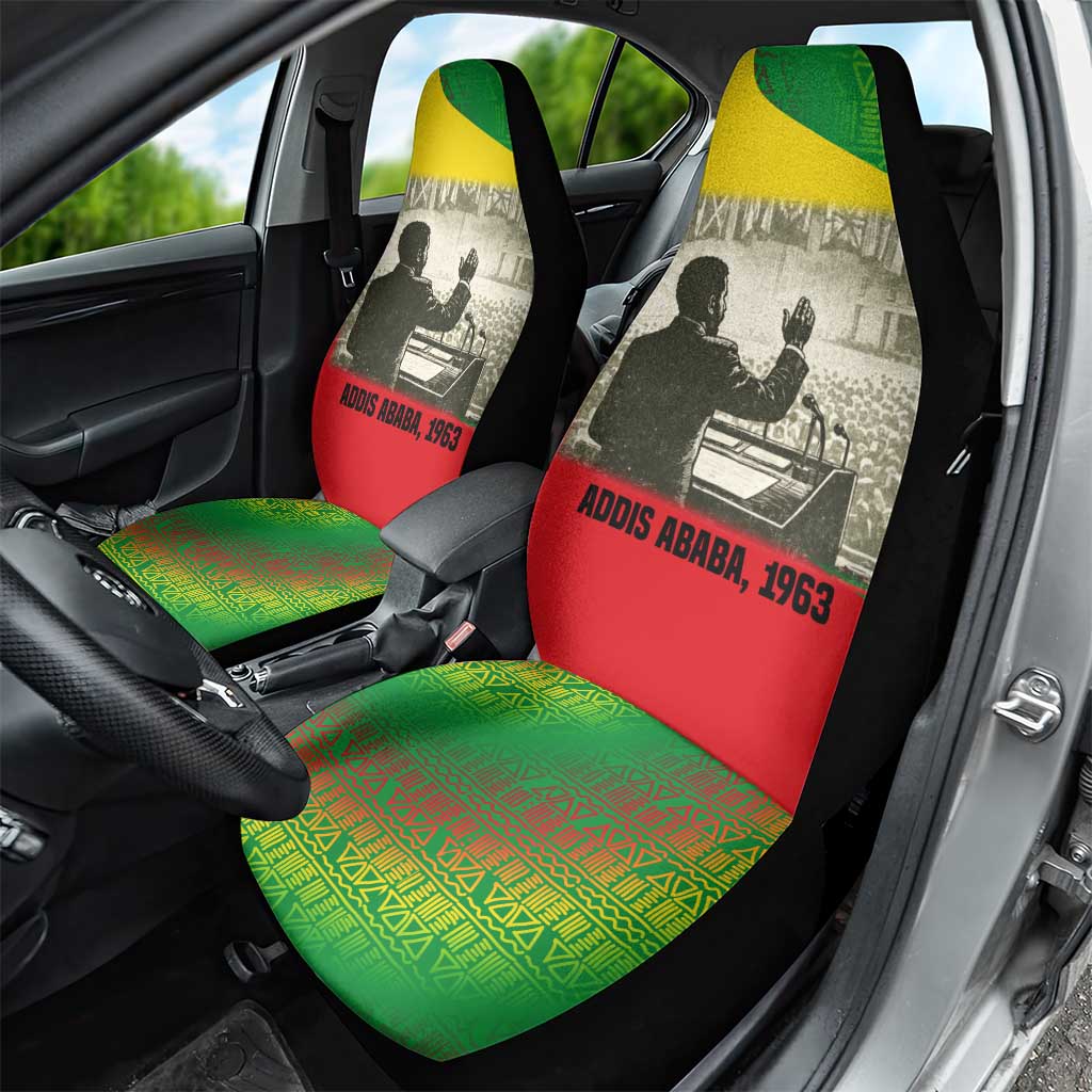 Ethiopia Haile Selassie I Car Seat Cover with Addis Ababa 1963 Speech Quote Pan-African Flag Colors and Kente Pattern - African Pride