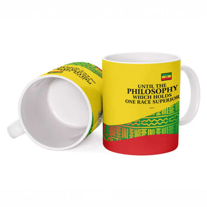 Ethiopia Haile Selassie I Ceramic Mug with Addis Ababa 1963 Speech Quote Pan-African Flag Colors and Kente Pattern - African Pride