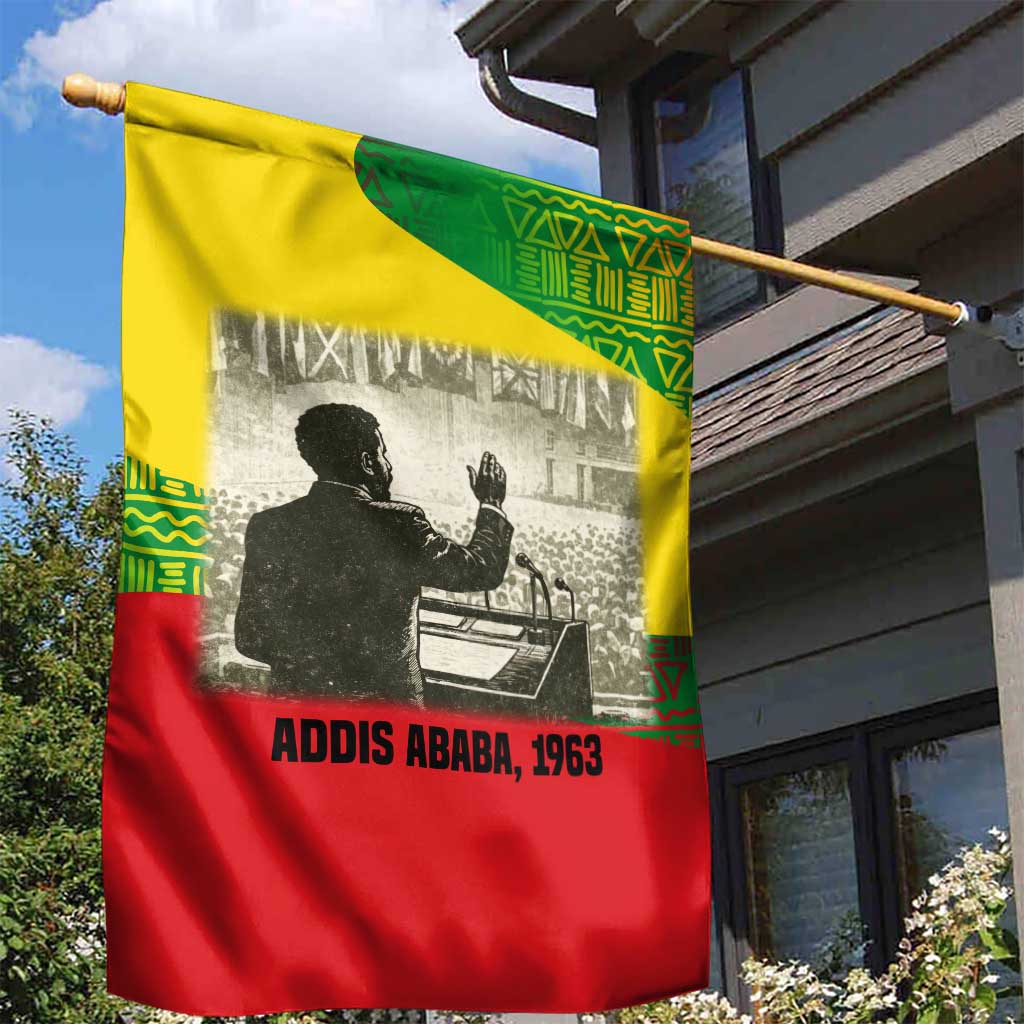 Ethiopia Haile Selassie I Garden Flag with Addis Ababa 1963 Speech Quote Pan-African Flag Colors and Kente Pattern - African Pride
