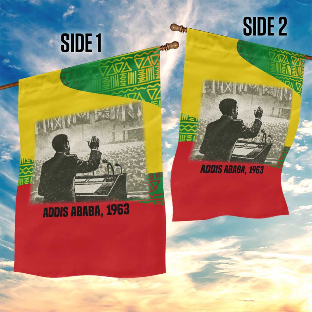 Ethiopia Haile Selassie I Garden Flag with Addis Ababa 1963 Speech Quote Pan-African Flag Colors and Kente Pattern - African Pride