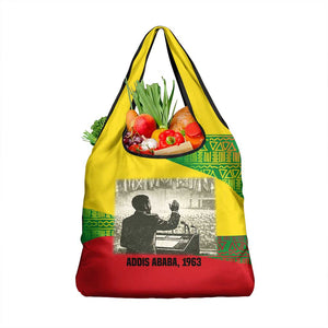 Ethiopia Haile Selassie I Grocery Bag with Addis Ababa 1963 Speech Quote Pan-African Flag Colors and Kente Pattern - African Pride
