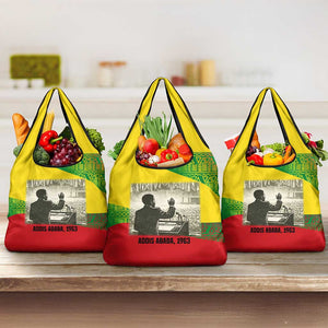 Ethiopia Haile Selassie I Grocery Bag with Addis Ababa 1963 Speech Quote Pan-African Flag Colors and Kente Pattern - African Pride