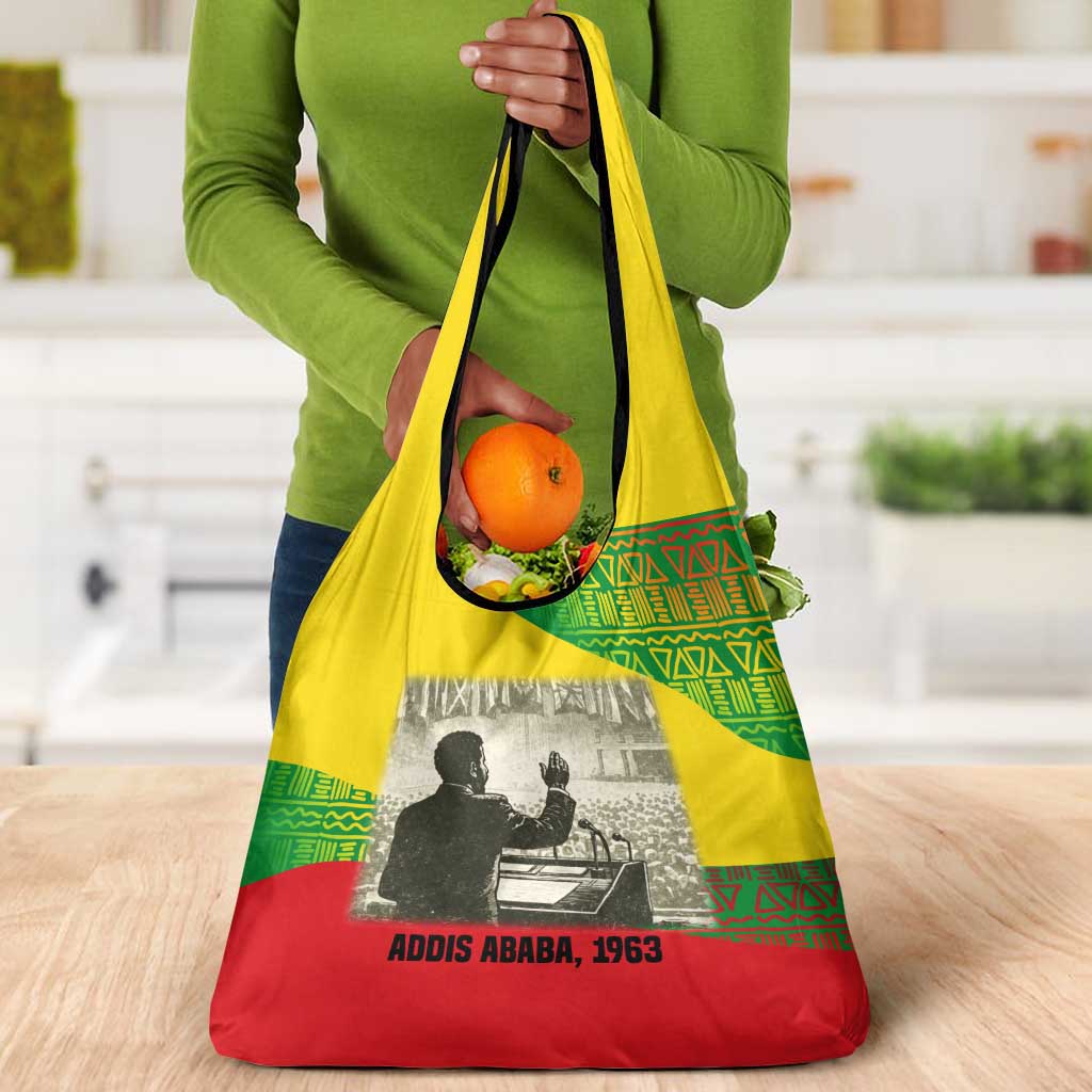 Ethiopia Haile Selassie I Grocery Bag with Addis Ababa 1963 Speech Quote Pan-African Flag Colors and Kente Pattern - African Pride