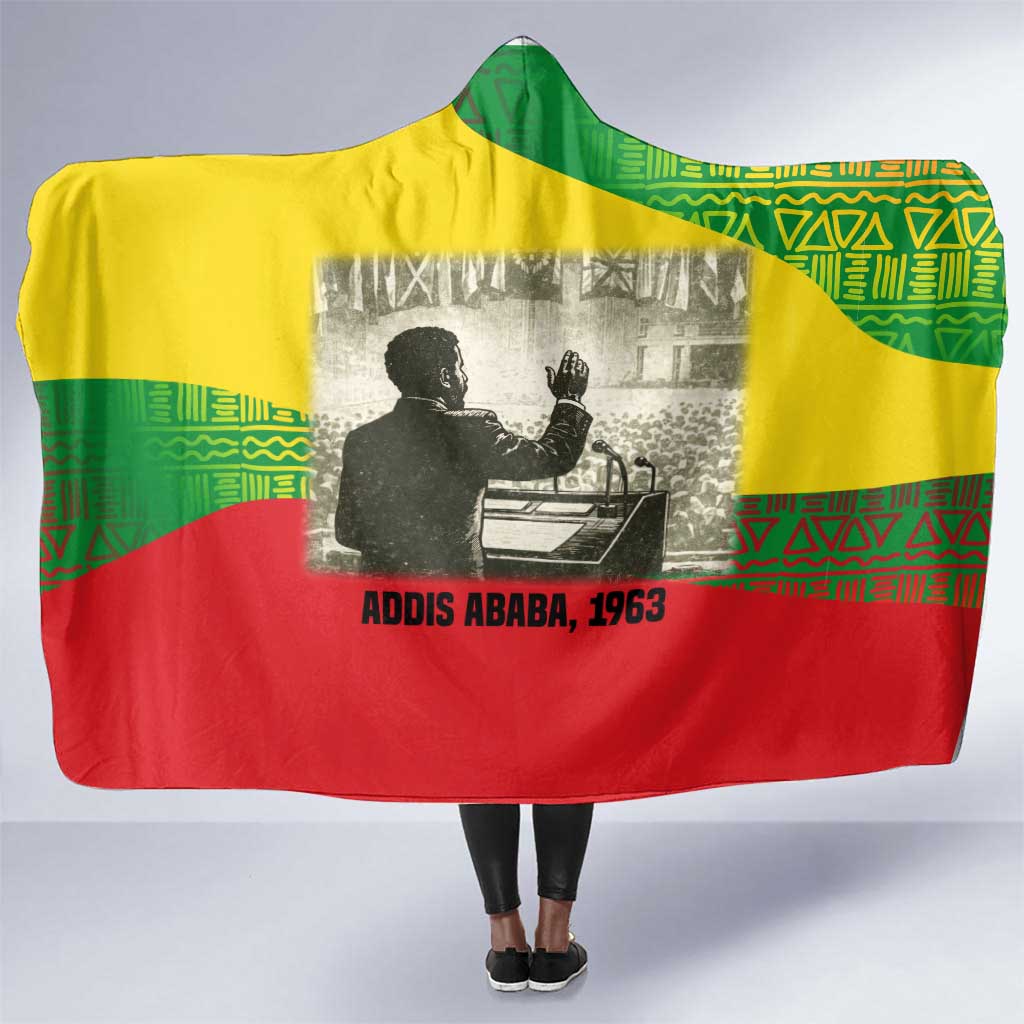 Ethiopia Haile Selassie I Hooded Blanket with Addis Ababa 1963 Speech Quote Pan-African Flag Colors and Kente Pattern - African Pride