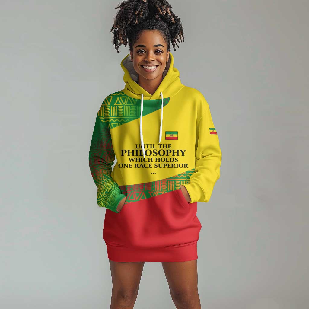 Ethiopia Haile Selassie I Hoodie Dress with Addis Ababa 1963 Speech Quote Pan-African Flag Colors and Kente Pattern