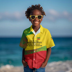 Ethiopia Haile Selassie I Kid Hawaiian Shirt with Addis Ababa 1963 Speech Quote Pan-African Flag Colors and Kente Pattern