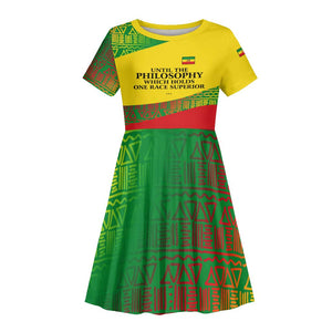 Ethiopia Haile Selassie I Kid Short Sleeve Dress with Addis Ababa 1963 Speech Quote Pan-African Flag Colors and Kente Pattern