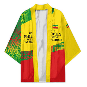 Ethiopia Haile Selassie I Kimono with Addis Ababa 1963 Speech Quote Pan-African Flag Colors and Kente Pattern