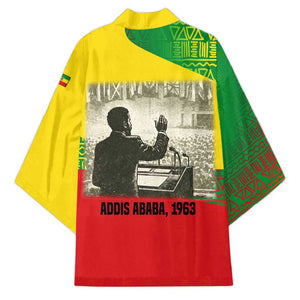 Ethiopia Haile Selassie I Kimono with Addis Ababa 1963 Speech Quote Pan-African Flag Colors and Kente Pattern