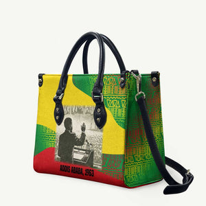 Ethiopia Haile Selassie I Leather Bag with Addis Ababa 1963 Speech Quote Pan-African Flag Colors and Kente Pattern - African Pride