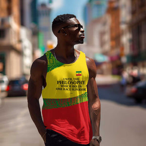 Ethiopia Haile Selassie I Men Tank Top with Addis Ababa 1963 Speech Quote Pan-African Flag Colors and Kente Pattern