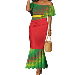 Ethiopia Haile Selassie I Mermaid Dress with Addis Ababa 1963 Speech Quote Pan-African Flag Colors and Kente Pattern