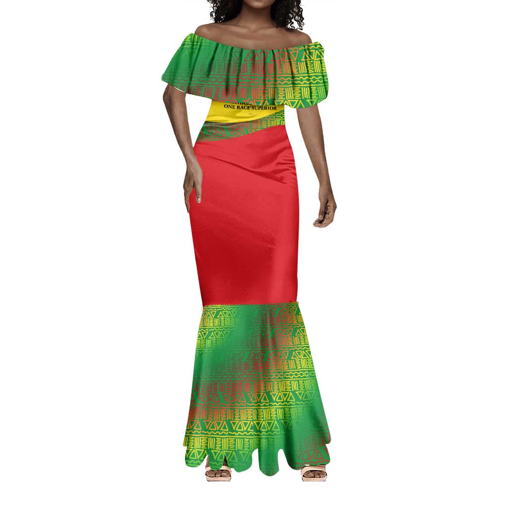 Ethiopia Haile Selassie I Mermaid Dress with Addis Ababa 1963 Speech Quote Pan-African Flag Colors and Kente Pattern