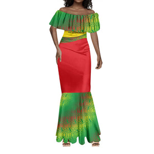 Ethiopia Haile Selassie I Mermaid Dress with Addis Ababa 1963 Speech Quote Pan-African Flag Colors and Kente Pattern