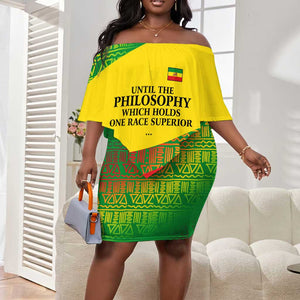 Ethiopia Haile Selassie I Off Shoulder Short Dress with Addis Ababa 1963 Speech Quote Pan-African Flag Colors and Kente Pattern