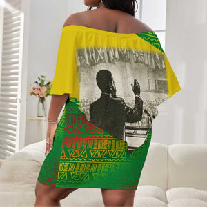 Ethiopia Haile Selassie I Off Shoulder Short Dress with Addis Ababa 1963 Speech Quote Pan-African Flag Colors and Kente Pattern
