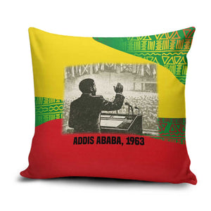 Ethiopia Haile Selassie I Pillow Cover with Addis Ababa 1963 Speech Quote Pan-African Flag Colors and Kente Pattern - African Pride