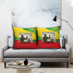 Ethiopia Haile Selassie I Pillow Cover with Addis Ababa 1963 Speech Quote Pan-African Flag Colors and Kente Pattern - African Pride