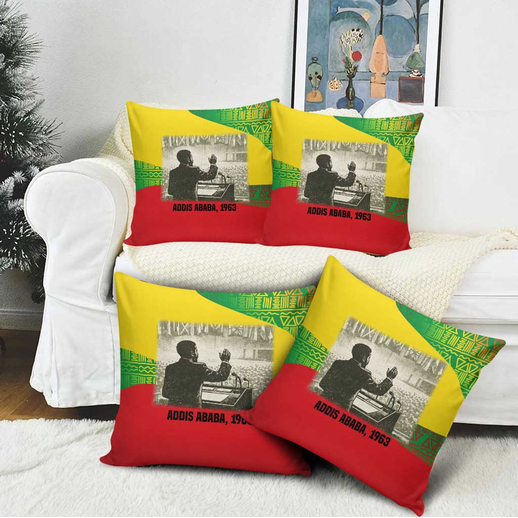 Ethiopia Haile Selassie I Pillow Cover with Addis Ababa 1963 Speech Quote Pan-African Flag Colors and Kente Pattern - African Pride