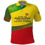 Ethiopia Haile Selassie I Polo Shirt with Addis Ababa 1963 Speech Quote Pan-African Flag Colors and Kente Pattern