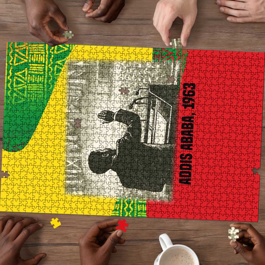 Ethiopia Haile Selassie I Puzzle with Addis Ababa 1963 Speech Quote Pan-African Flag Colors and Kente Pattern - African Pride