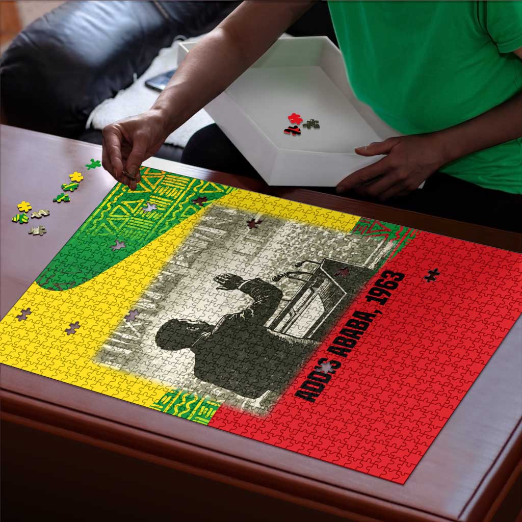 Ethiopia Haile Selassie I Puzzle with Addis Ababa 1963 Speech Quote Pan-African Flag Colors and Kente Pattern - African Pride