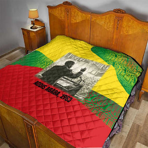Ethiopia Haile Selassie I Quilt with Addis Ababa 1963 Speech Quote Pan-African Flag Colors and Kente Pattern - African Pride