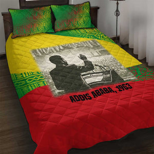 Ethiopia Haile Selassie I Quilt Bed Set with Addis Ababa 1963 Speech Quote Pan-African Flag Colors and Kente Pattern - African Pride