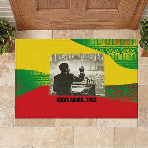Ethiopia Haile Selassie I Rubber Doormat with Addis Ababa 1963 Speech Quote Pan-African Flag Colors and Kente Pattern - African Pride