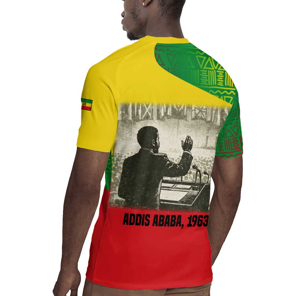 Ethiopia Haile Selassie I Rugby Jersey with Addis Ababa 1963 Speech Quote Pan-African Flag Colors and Kente Pattern