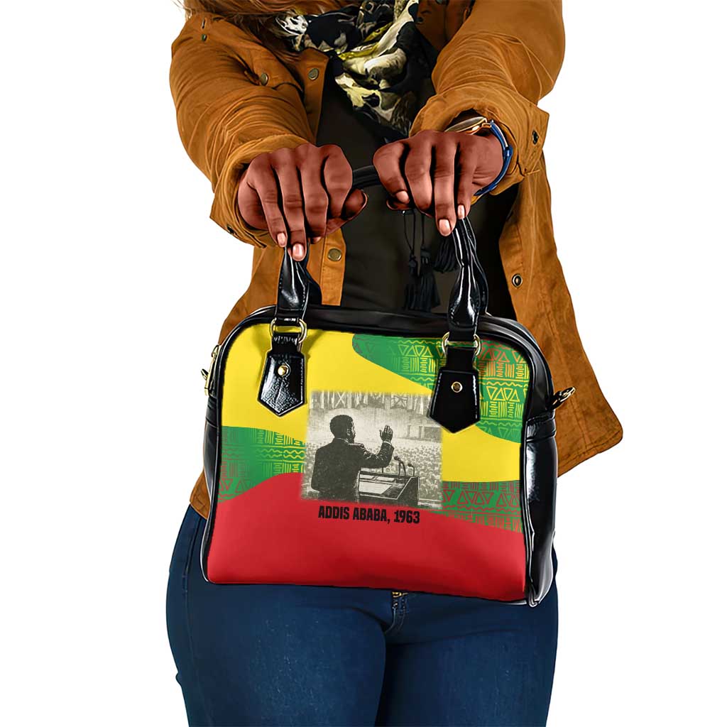 Ethiopia Haile Selassie I Shoulder Handbag with Addis Ababa 1963 Speech Quote Pan-African Flag Colors and Kente Pattern - African Pride