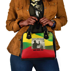 Ethiopia Haile Selassie I Shoulder Handbag with Addis Ababa 1963 Speech Quote Pan-African Flag Colors and Kente Pattern - African Pride