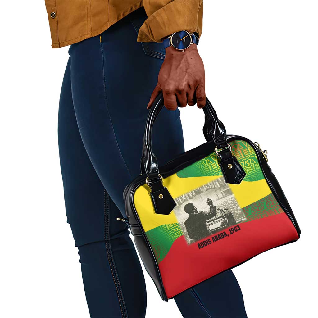 Ethiopia Haile Selassie I Shoulder Handbag with Addis Ababa 1963 Speech Quote Pan-African Flag Colors and Kente Pattern - African Pride