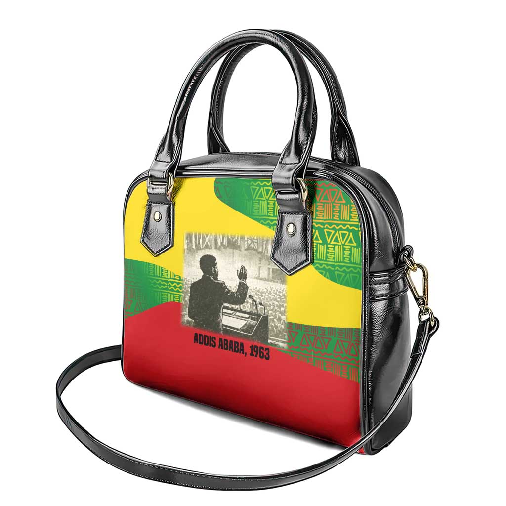 Ethiopia Haile Selassie I Shoulder Handbag with Addis Ababa 1963 Speech Quote Pan-African Flag Colors and Kente Pattern - African Pride