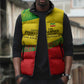 Ethiopia Haile Selassie I Sleeveless Puffer Jacket with Addis Ababa 1963 Speech Quote Pan-African Flag Colors and Kente Pattern