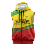 Ethiopia Haile Selassie I Sleeveless Zip Hoodie with Addis Ababa 1963 Speech Quote Pan-African Flag Colors and Kente Pattern