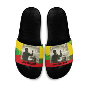 Ethiopia Haile Selassie I Slide Sandals with Addis Ababa 1963 Speech Quote Pan-African Flag Colors and Kente Pattern - African Pride